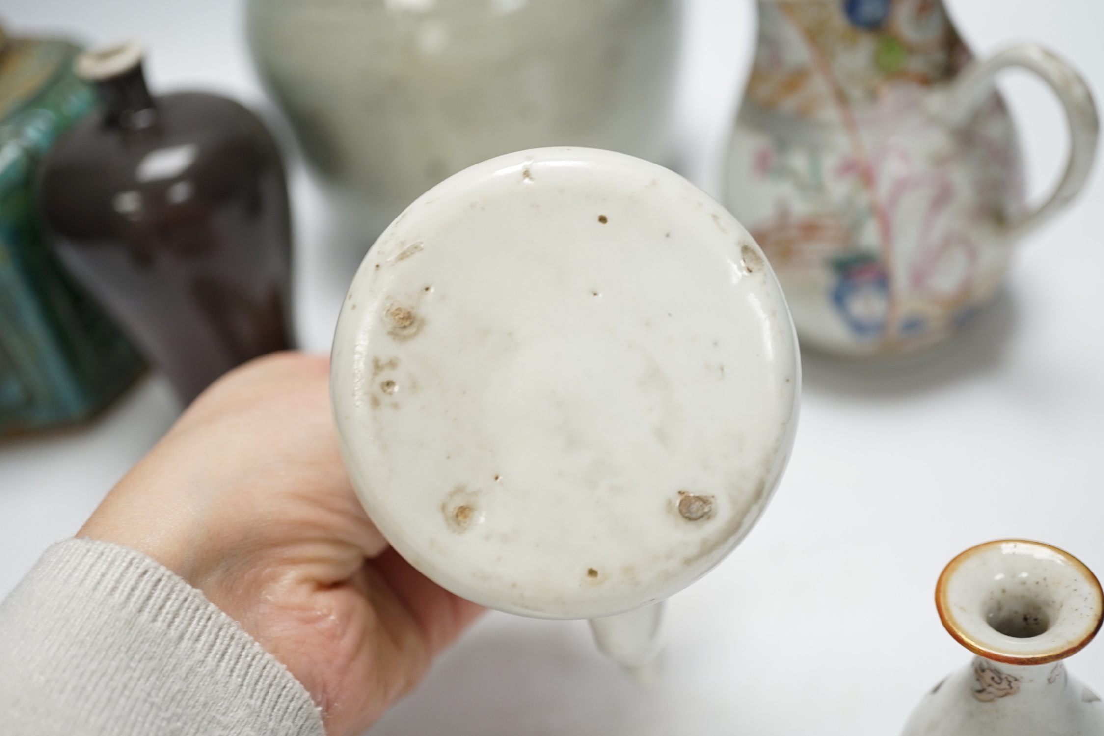 A group of Chinese porcelain etc, 18th century and later (8), including a crackle glaze Dragon water pot, c.1900 and a brown glazed meiping, early 20th century